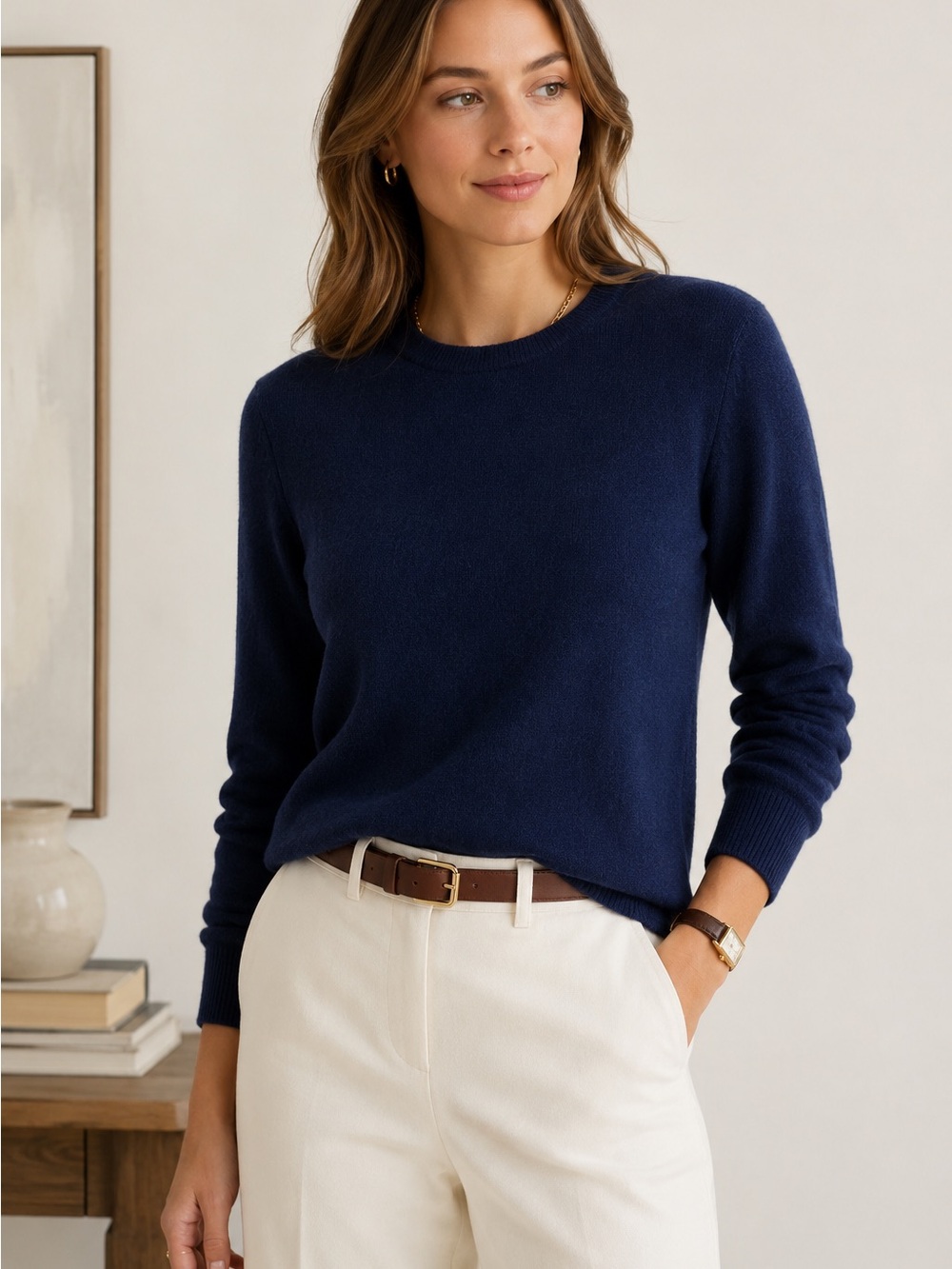 Charter Club Luxury 100% Cashmere Navy Blue Crewneck Sweater Size M